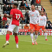 Wes McDonald scores when Morecambe met Blackpool during pre-season in 2021 Picture: Michael Williamson