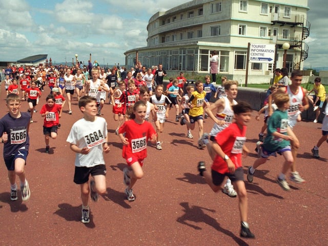 And they're off! The Morecambe Bay Health Promotion and Lancaster and Morecambe Athletics Club fourth annual 'Keep on Ticking' fun run sets off along the promenade.