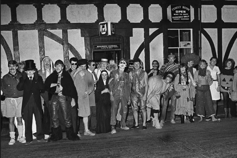 All ready for Halloween outside The Bull Hotel in Morecambe in 1984.