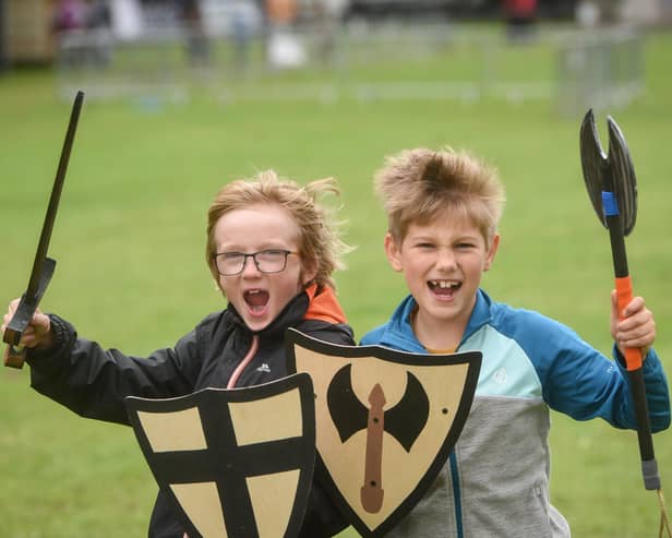 Heysham Viking Festival. Pictured are Charlie Harrison and Murray Page, both aged nine. Picture by Daniel Martino.