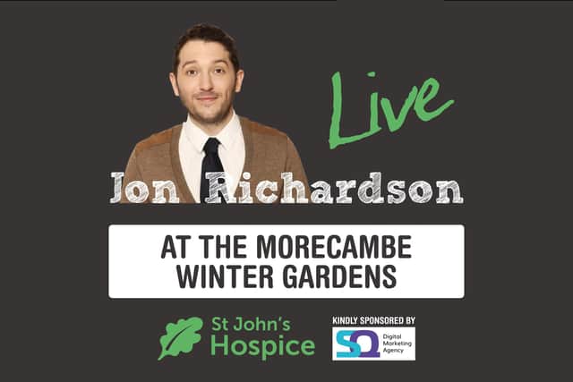 Jon Richardson is returning to Morecambe Winter Gardens for his sixth gig in aid of St John's Hospice, Lancaster.