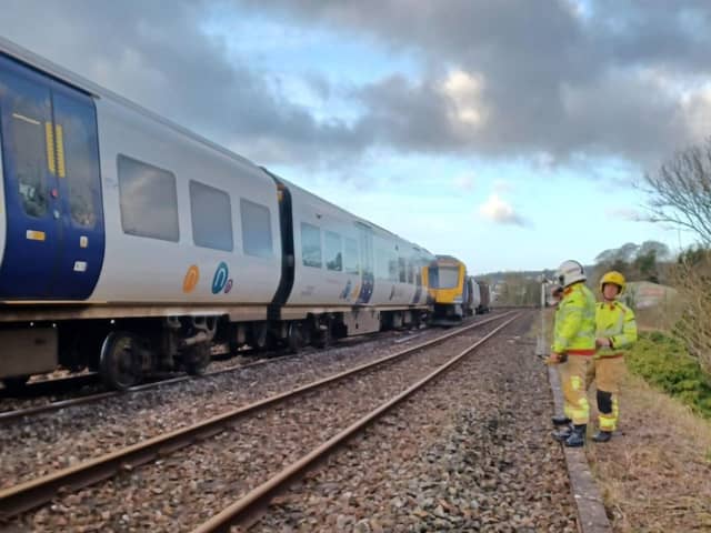 A train has derailed near Grange over Sands station blocking the line between Barrow and Lancaster.