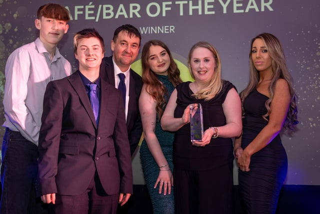 Cafe/Bar of the Year Award winners Brew me Sunshine receive their award from National World Advertising Manager, Ashleigh Flint (right). Runners-up were Keegans Coffee & Sandwich Shop, Shackletons of Bare and The Exchange.