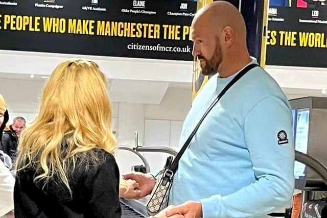 The Gypsy King, 34, and his 33-year-old wife Paris at Manchester after their fortnight's break with all six of their kids.
