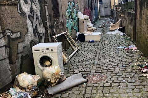 Flytipping on the back street behind Alexandra Road in Morecambe.