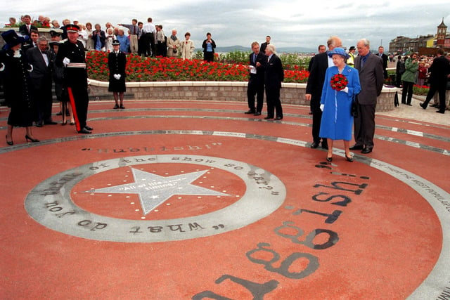 The Queen on Morecambe promenade during her visit in 1999.