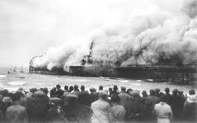 Central Pier in Morecambe on fire (unknown date).