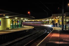 Night trail of a train entering Carnforth Station with the clock made famous in the 1940s film Brief Encounter in shot on the right. Thanks to Russ Holt from Prestwich, Manchester, for the picture.