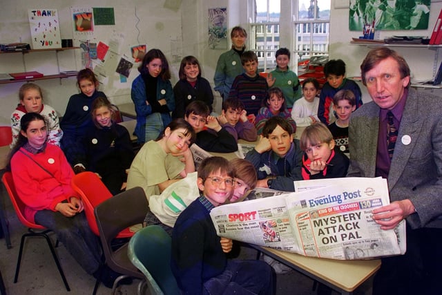 Lancaster pupils study the Lancashire Evening Post as part of the Literary Festival