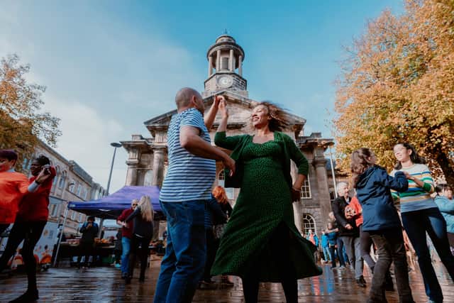 Salsa dancing in Market Square during Lancaster Music Festival.