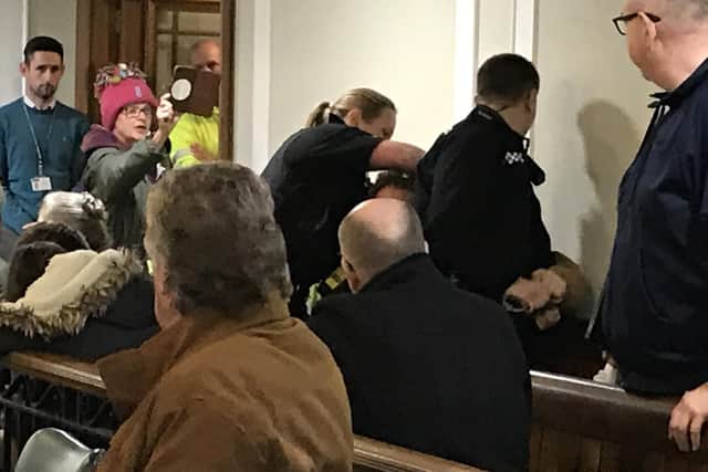 A man was arrested after disrupting a Lancaster City Council budget meeting.