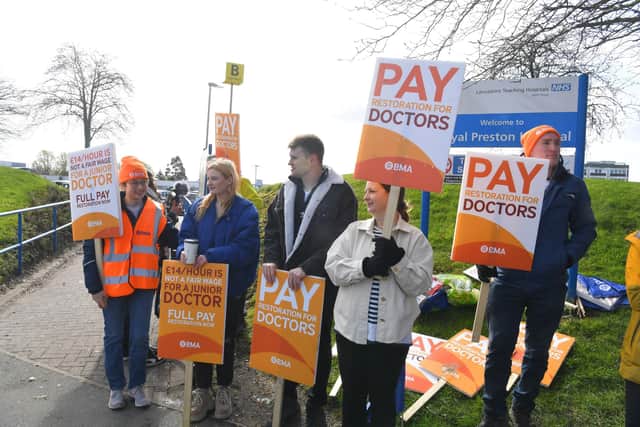 The junior doctors strike at Royal Preston Hospital last month.
