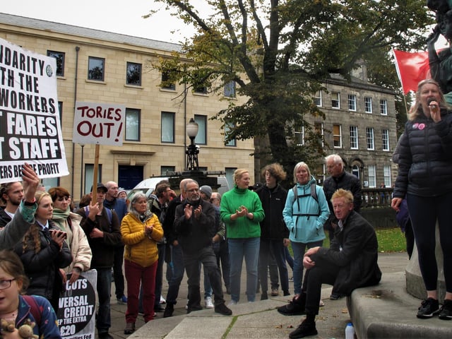 Julie Hearn of Lancaster University UCU speaks during the rally.