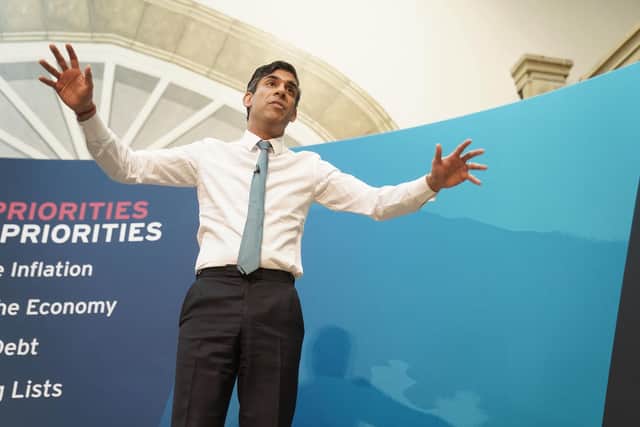 Prime Minister Rishi Sunak speaks during a Q&A session at The Platform in Morecambe, following a community visit to the Eden Project North. Photo: Owen Humphreys/PA Wire