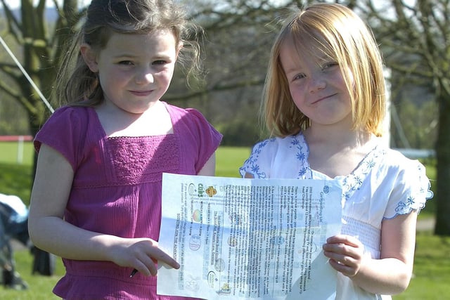 An Easter Egg hunt organised by the Mayor and Mayoress of Garstang. Pictured: Kayla McMahon, six, and Carrie-Anne Pritchard, five, begin their hunt armed with the clue sheet