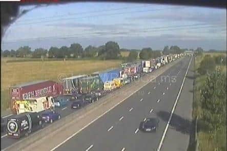 Lanes 1 & 2 (of 3) are currently closed on the #M6 southbound between J20 & J19 near #Warrington due to a collision involving an overturned HGV