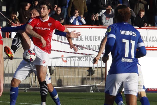 Morecambe striker Cole Stockton missed a late chance against Ipswich Town Picture: Ian Lyon