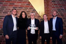 Pictured from left with Barrie Wells (centre) are Andrew Pozzi, Katarina Johnson-Thompson, Matthew Wells and Dai Greene.