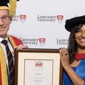 Ranvir Singh receives her honorary degree from Vice-Chancellor Prof Andy Schofield.