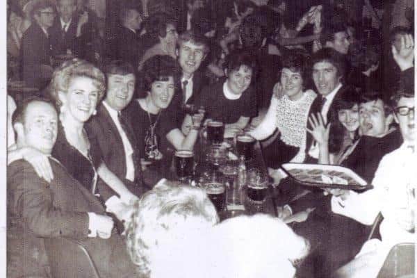 Some of the Westgate Cricket team and players enjoying a drink at the Tower Ballroom in Morecambe celebrating New Year 1970. Those pictured include Ced Dyson, Bruce Boniface, Ken Tattersall and John Foster.