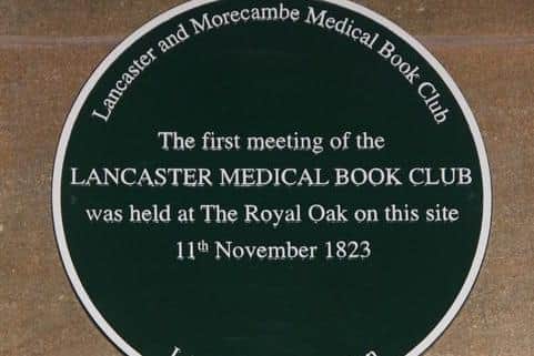 The new plaque commemorating Lancaster Medical Book Club in Market Square. Picture from Robin Jackson.