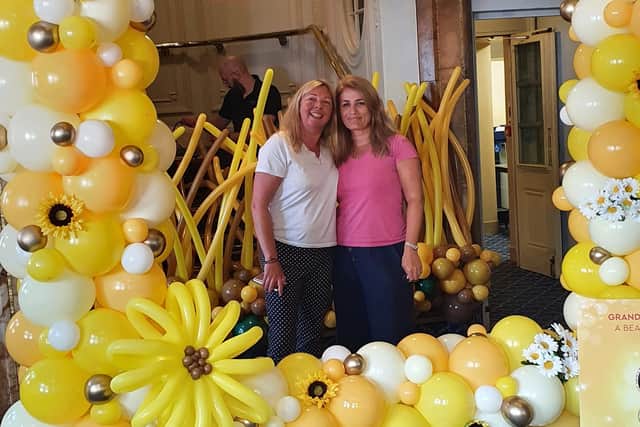 Paula Ardron-Gemmell and her Pink Tree Parties business partner Amanda Tucker-Lee, with balloons at the Grand Theatre Blackpool