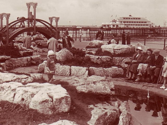 Central Pier and rockery in Morecambe. Picture thought to have been taken in the 1930s.