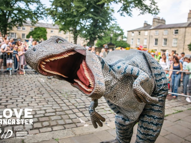One of the dinosaurs roars at the camera at Dino Fest in Lancaster. Picture by Ginny Koppenhol.