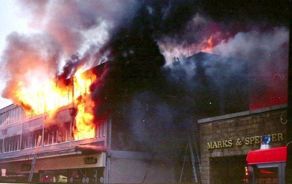 A picture of the Lancaster Market fire in October 1984.
