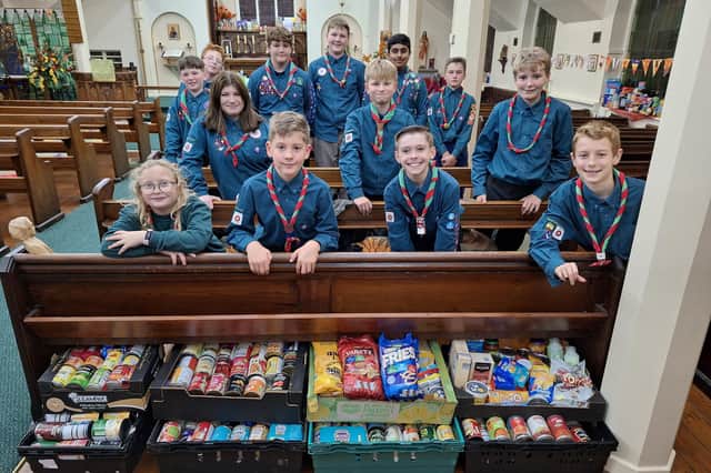 Torrisholme scouts with some of the Harvest collection.