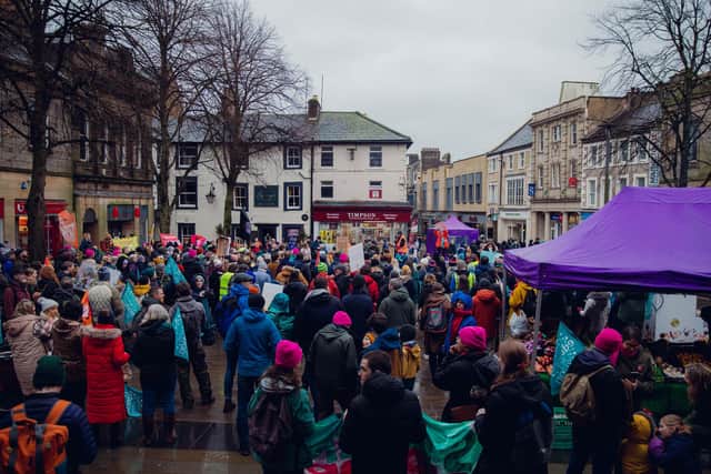 The rally in Market Square. Photo: Tom Morbey