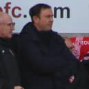 Morecambe manager Derek Adams with his assistant John McMahon