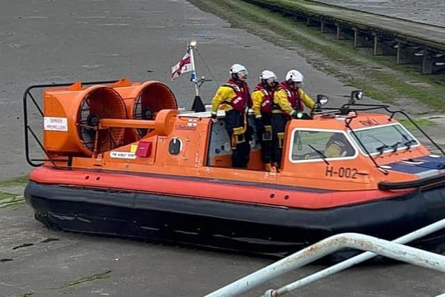 Morecambe Lifeboat launched their inshore hovercraft.