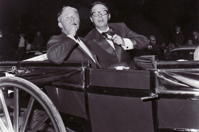 Eric Morecambe and Ernie Wise at the Morecambe Illuminations switch-on in 1975.