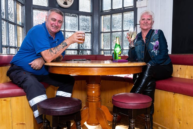 Janet Johnson and Dave Hargreaves enjoying a drink inside The Masons.