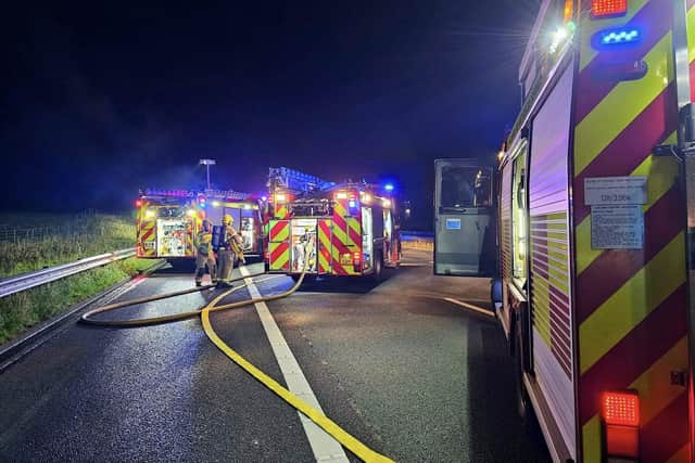 Carnforth firefighters attended the blaze on the M6.