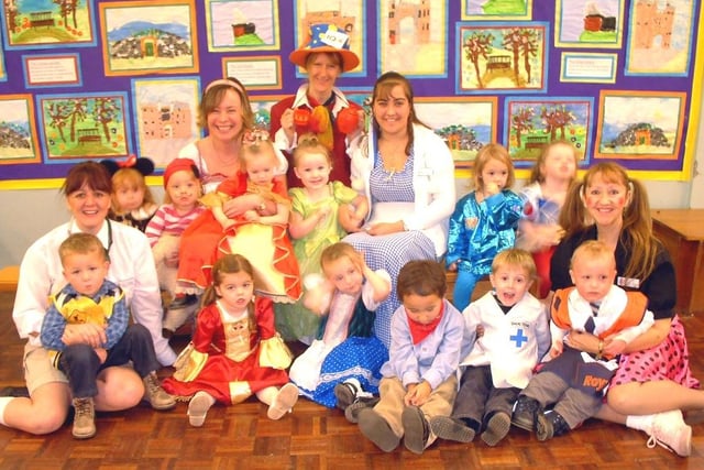 Nursery children and teachers at Fleetwood's Rossall School in fancy dress for World Book Day in 2003