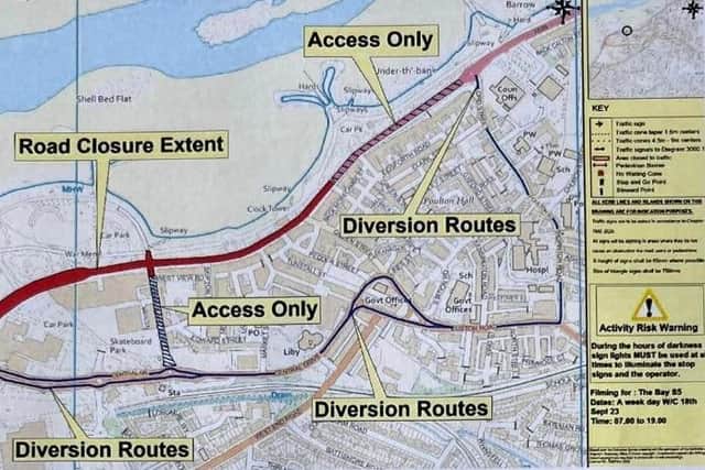 The road closure routes for The Bay filming.