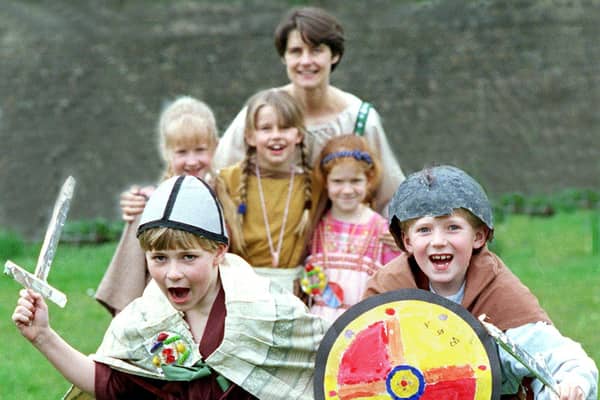 Children at Lytham CE Primary School enjoying their Viking Day. Pictured front are Craig Cameron (left) and Ben Waller, with (behind) from left, Hannah Miles, Rachel Stewart, teacher Mrs Judith Stewart and Laura Hopper