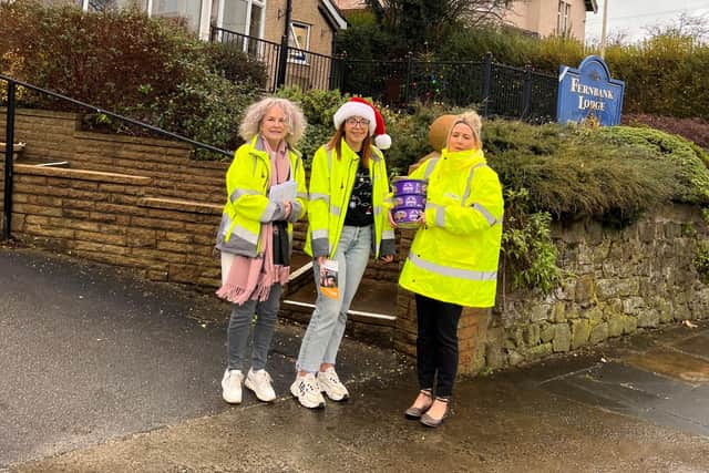 From left: Heysham visitor centre guides Maria Berry, Kerry Robinson and Sarah Noon with cards and presents to deliver to residents at Fernbank Lodge in Heysham.