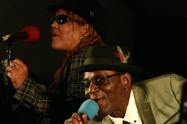 Neville Staple and his wife Christine and manager, Christine Sugary Staple, Photo by Clive Braham.