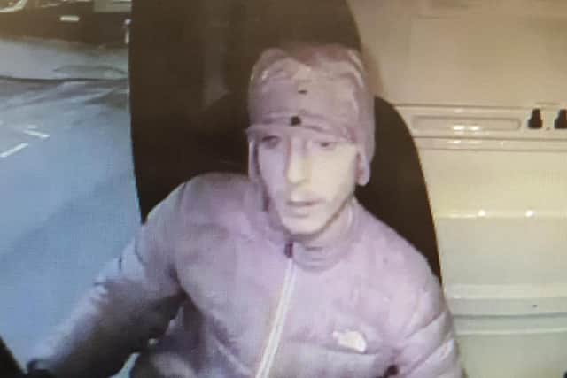 Police want to speak to this man captured on CCTV in connection with a Morrisons van being stolen in Morecambe.