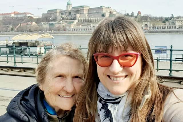 Tanya Mulesa with her gran Natalia Anufriieva in Budapest after being reunited.