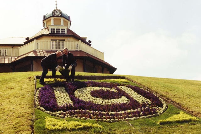 The Mount and flower beds spelling out ICI for all to see in Fleetwood
