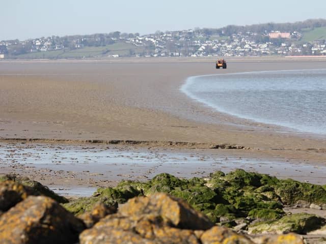The Bay Search and Rescue amphibious Sherp vehicle in Morecambe Bay.