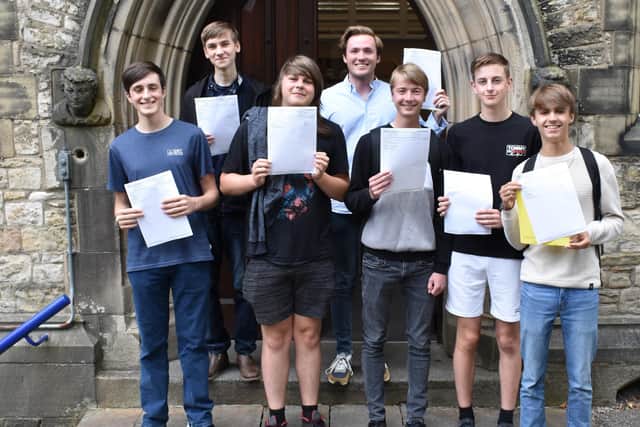 A-level students at LRGS collect their results.