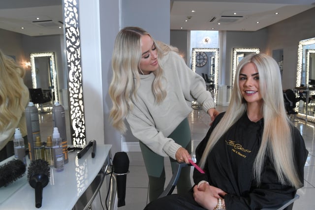 Melissa Butcher prepares for the final of Miss England with Hollie Christian at Jo & Cass in Lancaster.