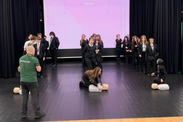 Pupils learning CPR at Bay Leadership Academy.
