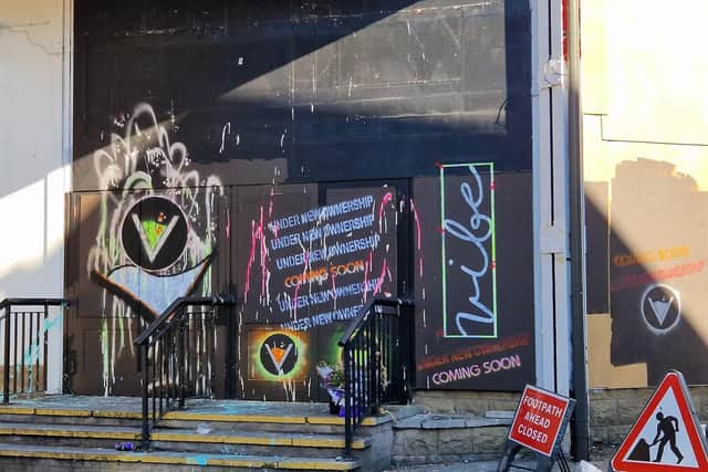 The announcement on the front of the former Glow nightclub for Vibe nightclub. Photo by Joshua Brandwood.