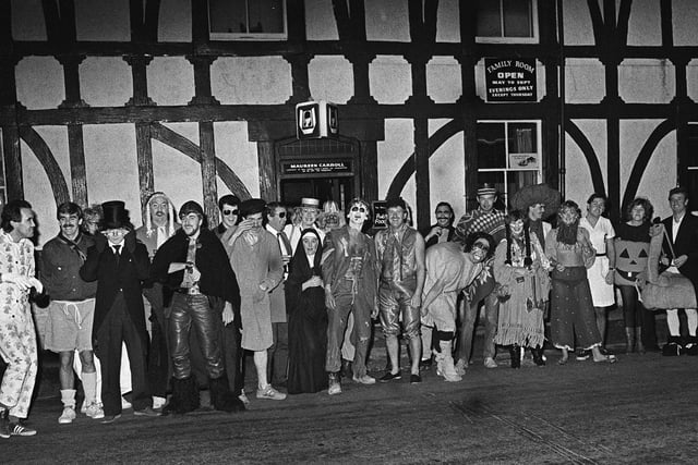 All ready for Halloween outside The Bull Hotel in Morecambe in 1984.